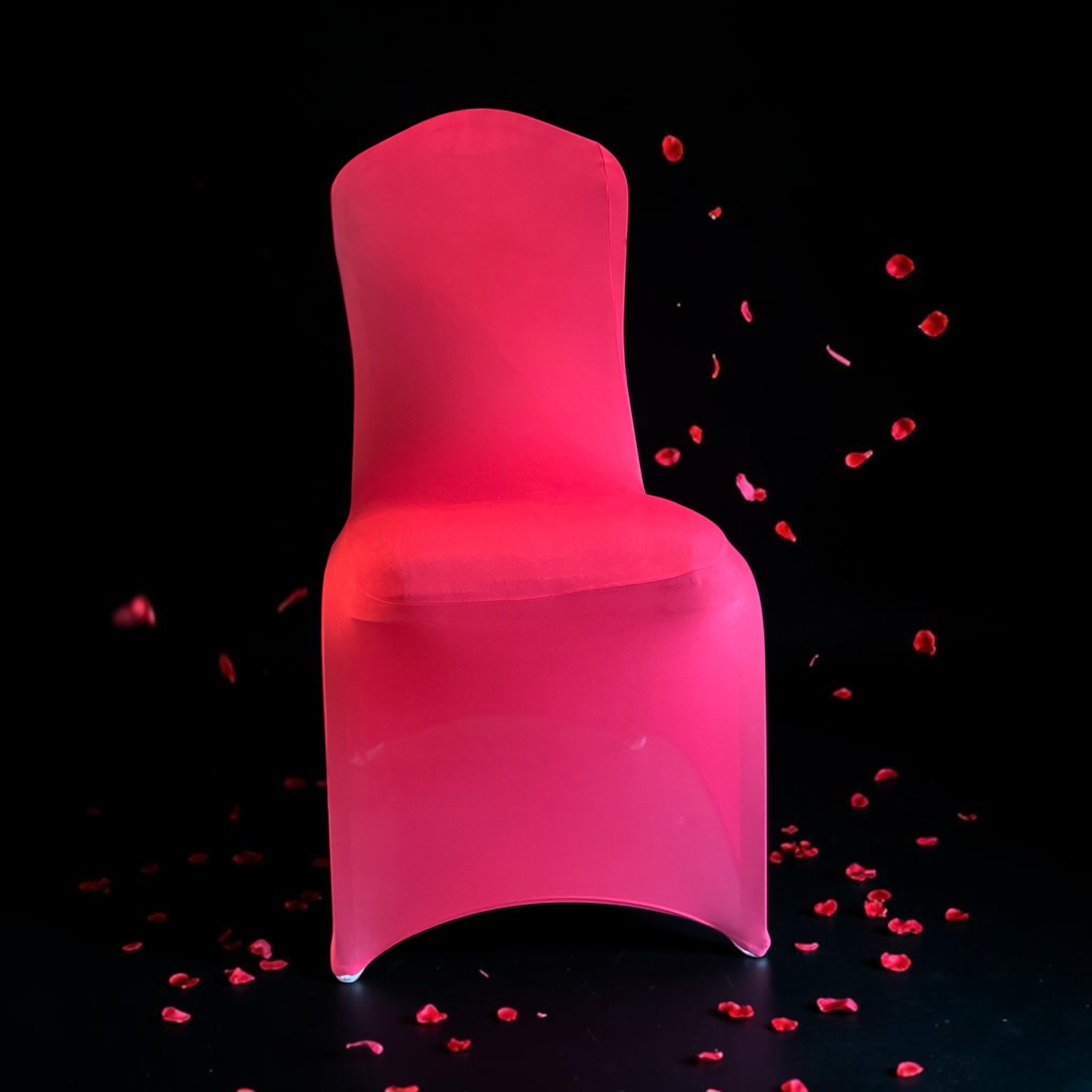 Banquet chair shown with a decorative chair cover